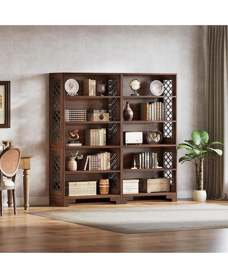 Tribesigns 6-Tier Bookcase, 70.8" Vintage Tall Bookcase, Floor Standing 5-Shelf Display Rack Storage Shelves Mid-Century Bookcase for Home Office, Liv