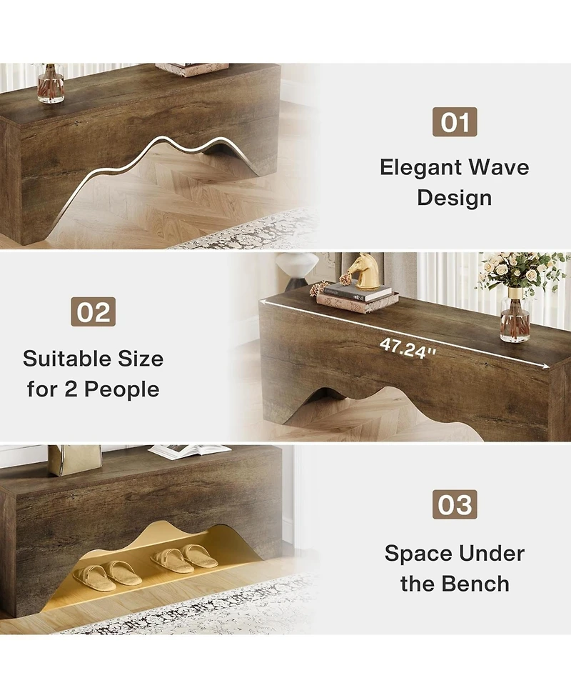 Tribesigns Long Bench, 47.24-Inch Entryway Bench with Elegant Wave Design, Dining Room Bench for Kitchen, Industrial Wood Bench End of Bed Bench, Shoe