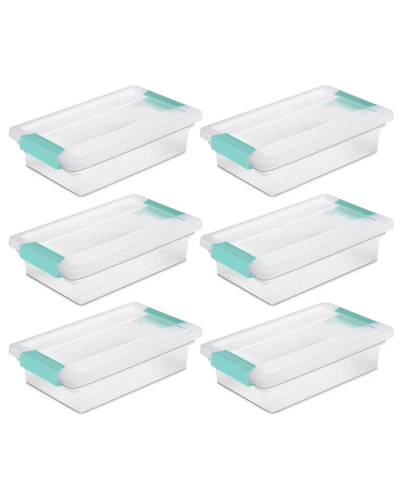 Sterilite Small Clip Box Clear Storage Tote Container with Latching Lid, 6 Pack