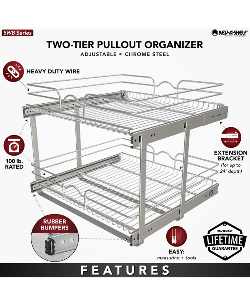 Rev-a-Shelf Kitchen Cabinet Pull Out Shelf Organizer, 24 x 22 In, 5WB2-2422-cr-1
