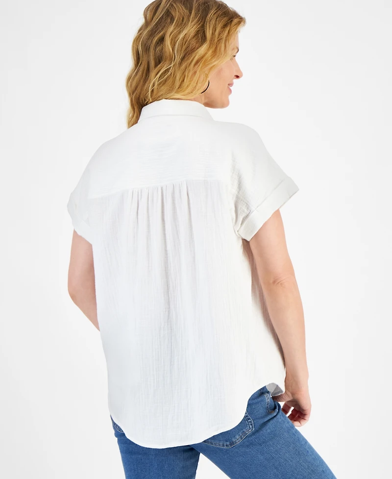 Style & Co Women's Cotton Gauze Short-Sleeve Button Up Shirt, Created for Macy's