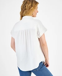 Style & Co Women's Cotton Gauze Short-Sleeve Button Up Shirt, Created for Macy's