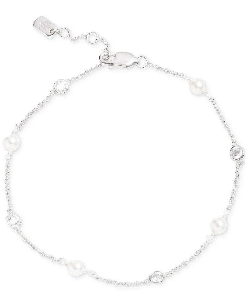 Lauren Ralph Lauren Sterling Silver Cubic Zirconia & Freshwater Pearl Station Bracelet