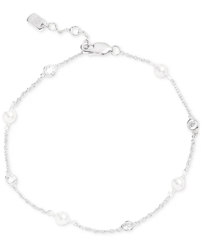 Lauren Ralph Lauren Sterling Silver Cubic Zirconia & Freshwater Pearl Station Bracelet