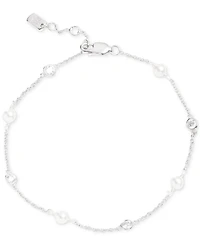 Lauren Ralph Lauren Sterling Silver Cubic Zirconia & Freshwater Pearl Station Bracelet