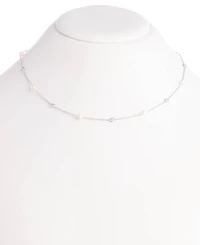 Lauren Ralph Lauren Sterling Silver Cubic Zirconia & Freshwater Pearl Station Necklace, 18" + 3" extender