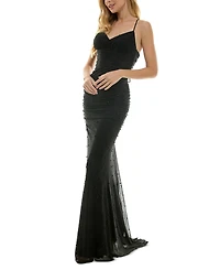 City Studios Juniors' Embellished Ruched Sleeveless Gown