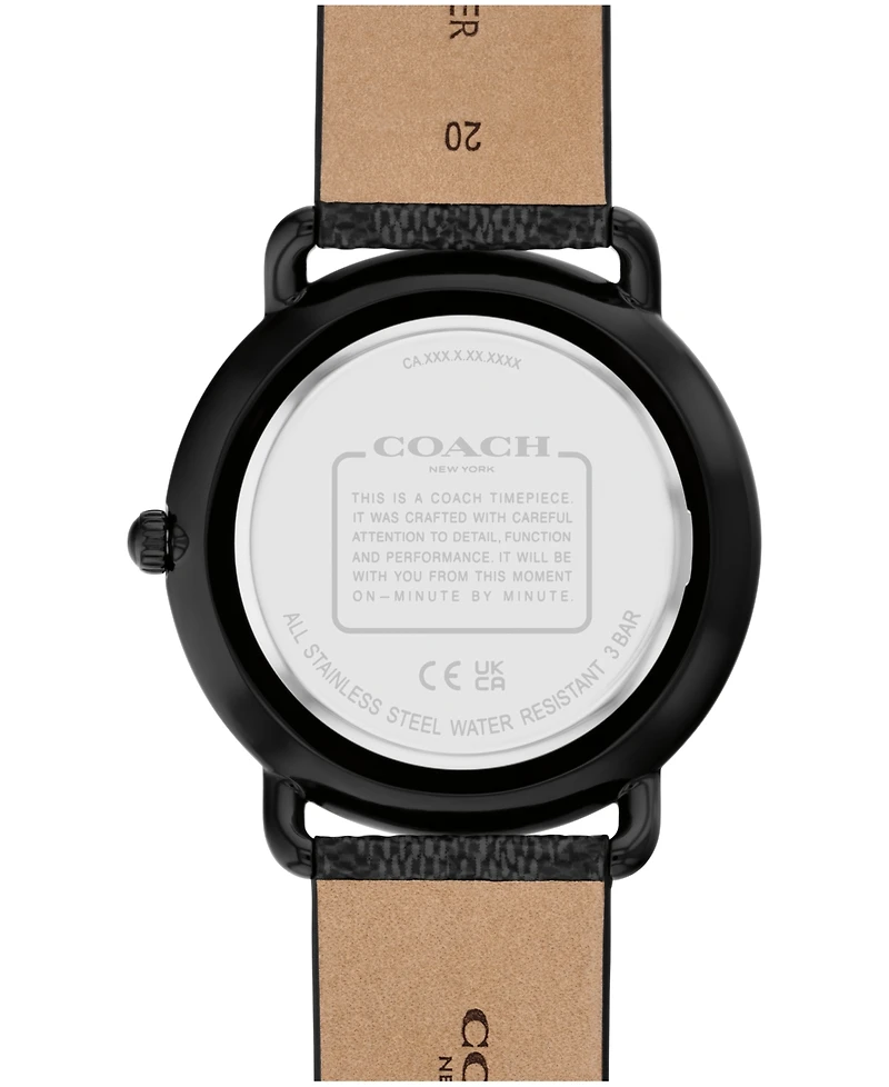 Coach Men's Elliot Signature Charcoal Leather Strap Watch 41mm