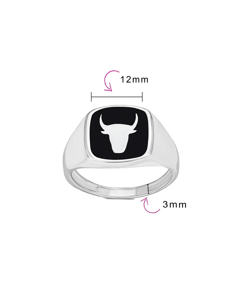 Bling Jewelry Signet Black Natural Onyx Square Western Texas Longhorn Buffalo Cow Antelope Skull Bull Ring Sterling Silver