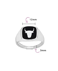 Bling Jewelry Signet Black Natural Onyx Square Western Texas Longhorn Buffalo Cow Antelope Skull Bull Ring Sterling Silver
