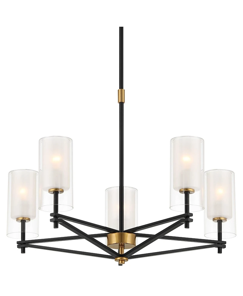Possini Euro Design Nyack 25" Modern Pendant Chandelier Ceiling Light Fixture Dining Room Over Table Open Frame 5-Light Black Gold Finish