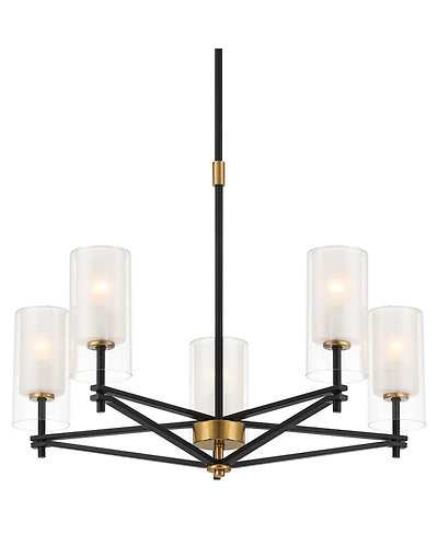 Possini Euro Design Nyack 25" Modern Pendant Chandelier Ceiling Light Fixture Dining Room Over Table Open Frame 5-Light Black Gold Finish