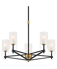 Possini Euro Design Nyack 25" Modern Pendant Chandelier Ceiling Light Fixture Dining Room Over Table Open Frame 5-Light Black Gold Finish