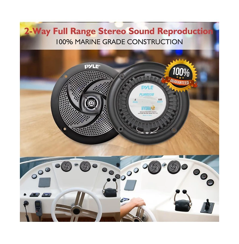 Pyle 5.25" Low-Profile Marine Speakers, Waterproof, 180 Watt