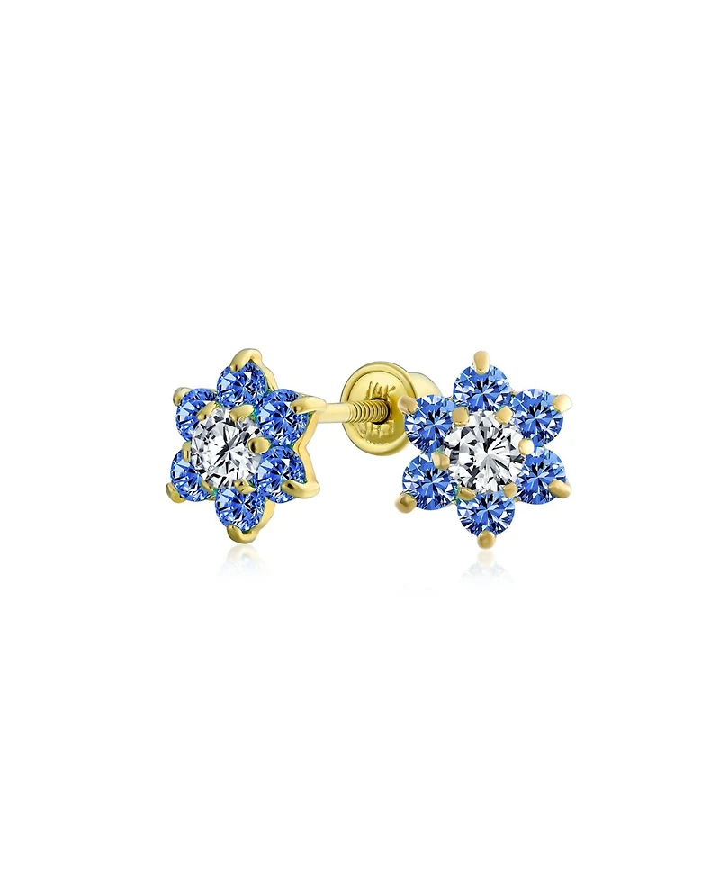 Bling Jewelry Tiny Lime Green Cz Flower Stud Earrings For Cubic Zirconia 14K Gold Screw back