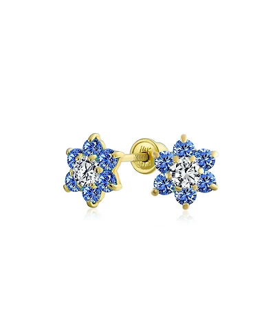 Bling Jewelry Tiny London Blue Cz Flower Stud Earrings Cubic Zirconia Royal Blue 14KGold Screw back