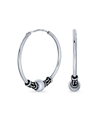 Bling Jewelry Bali Style Tribal Ball Bead Continuous Endless Round Hoop Earrings Oxidized .925 Sterling Silver 1 Inch Diameter
