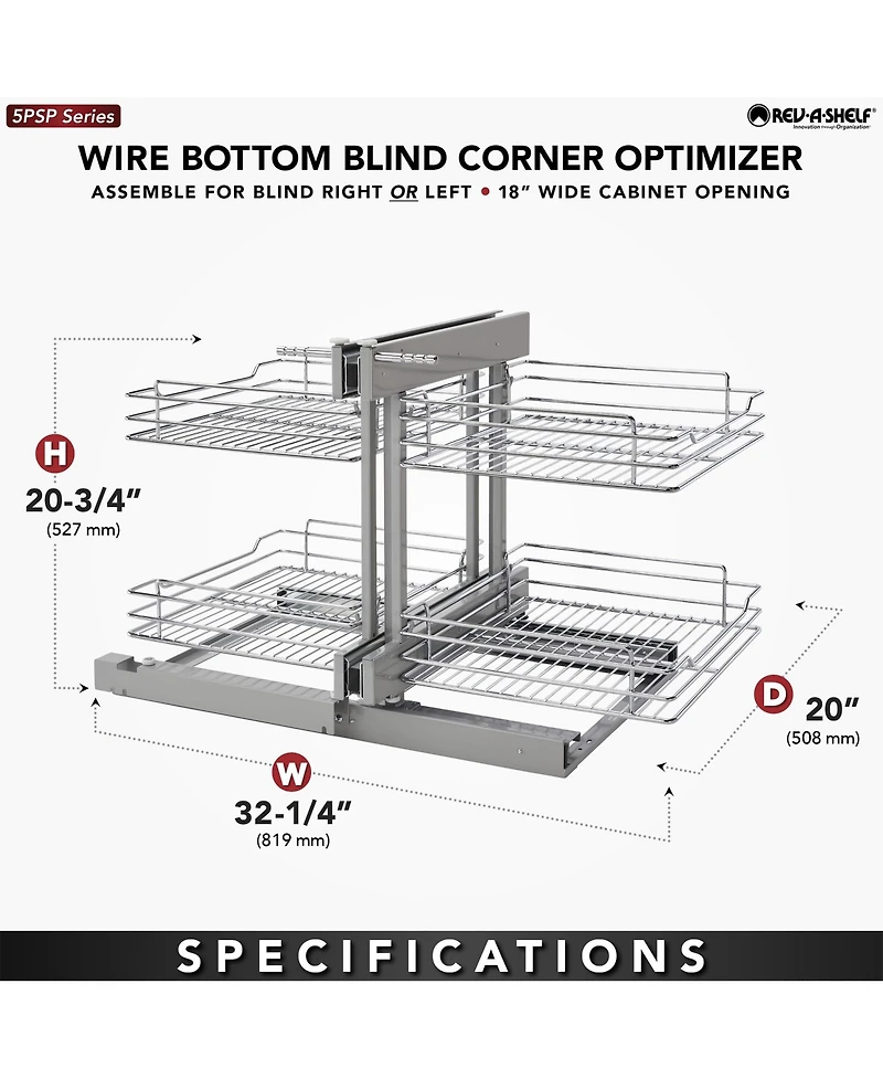 Rev-a-Shelf 18'' Pullout Blind Corner Kitchen Cabinet Organizer, 5PSP-18-cr