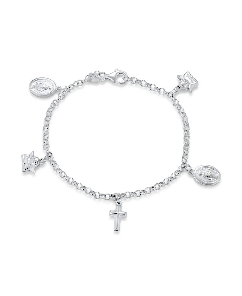 Bling Jewelry Multi Charm Virgin Mary Medallion Religious Dangle Anklet Ankle Bracelet Sterling Silver Long 10 Inch 1