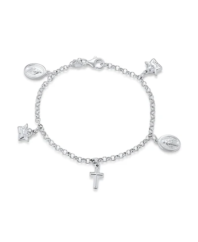 Bling Jewelry Multi Charm Virgin Mary Medallion Religious Dangle Anklet Ankle Bracelet Sterling Silver Long 10 Inch 1
