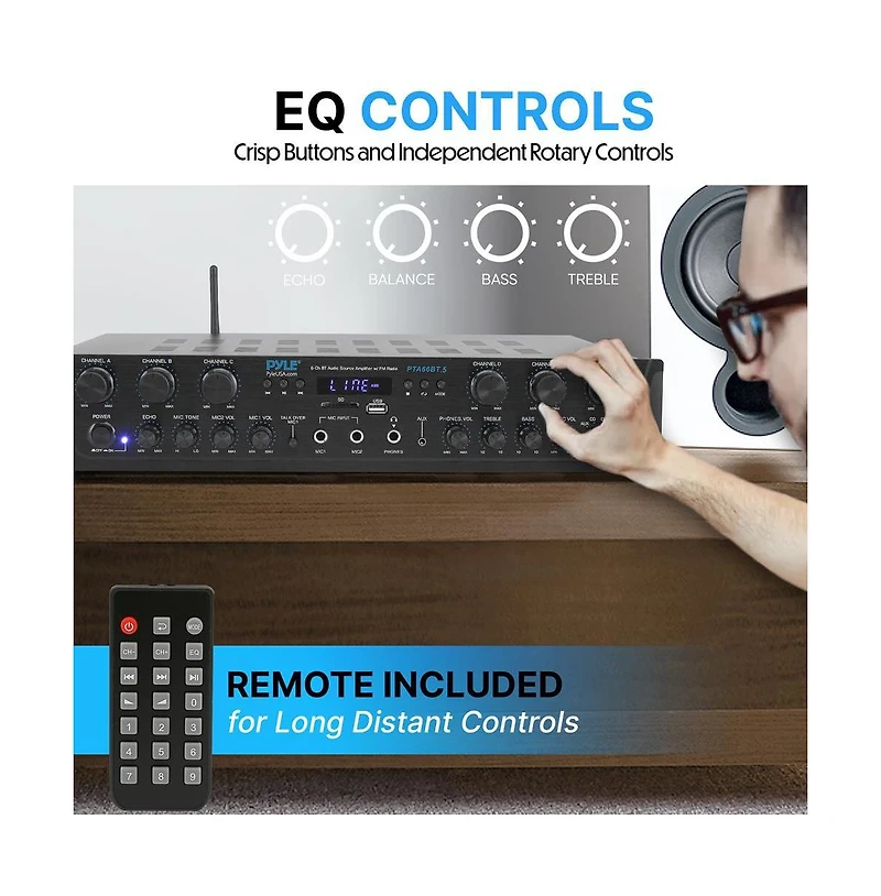 Pyle Bluetooth Home Audio Source Amplifier With Fm Radio, MP3/Usb/Sd/Aux Playback, 6-Channel, 600 Watt