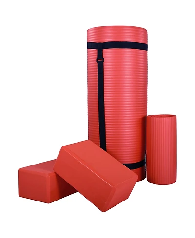 BalanceFrom Fitness 71"x24" Anti Tear Yoga Mat w/Strap, Knee Pad & Blocks