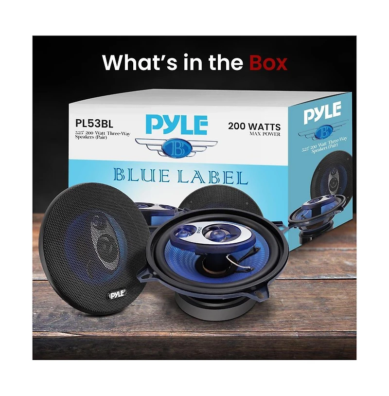 Pyle 5.25" Three-Way Car Speakers, 200 Watt, Blue