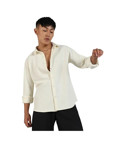 Campus Sutra Men's Pale Yellow Stripe-Creased Shirt