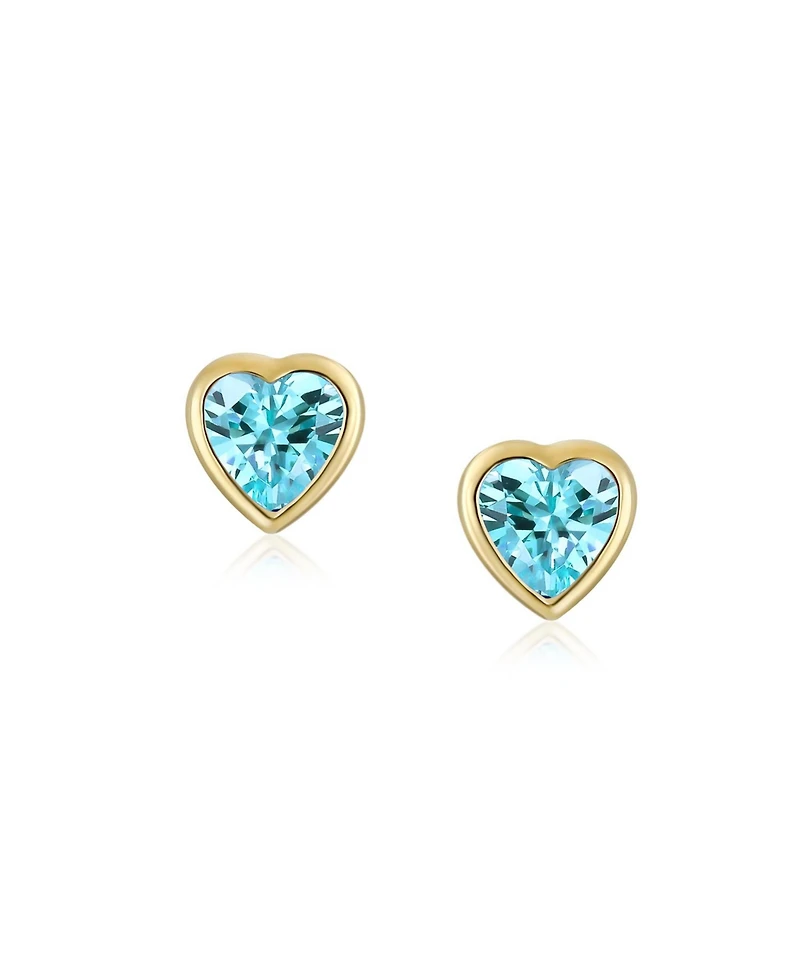 Bling Jewelry Tiny Cubic Zirconia Real Yellow 14K Gold Heart Stud Earrings