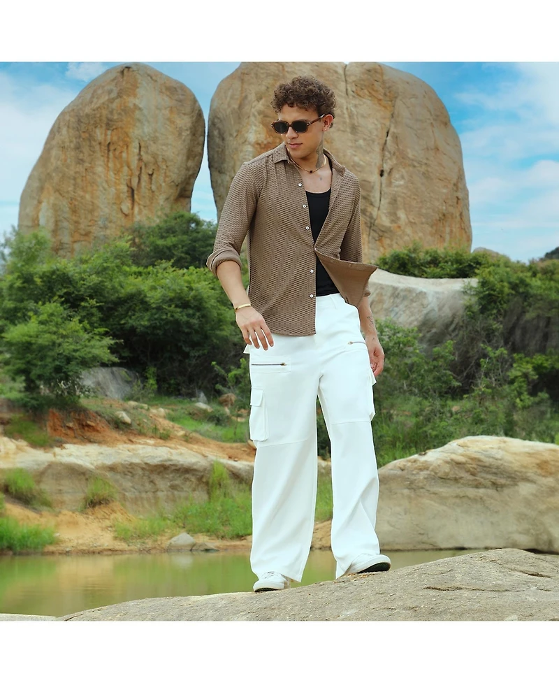 Men's Mocha Brown Hive-Textured Shirt