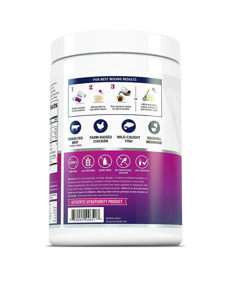 Vitauthority Multi Collagen Protein Plus, Unflavored, Vitauthority, 30 Servings