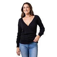Hope & Henry Women's Long Sleeve Reversible Cable Wrap Sweater