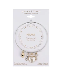 Unwritten Cubic Zirconia and Mother of Pearl Heart Lock and Key "Mama" Bangle Bracelet