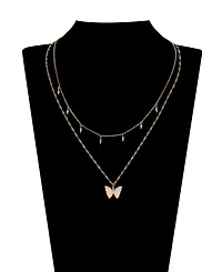 Unwritten Opalite Butterfly and Glass Cultivated Pearl Layered Pendant Necklace Set