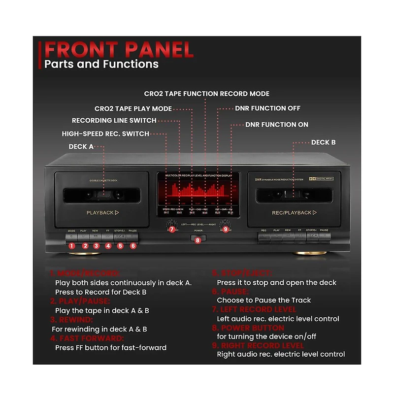 Pyle Dual Cassette Deck Stereo with CrO2 Tape Selector