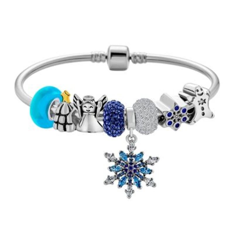 Bling Jewelry Secret Santa Locket Bead Naughty Nice Holiday Saying Reindeer Ginger Breadman Multi Charm Bracelet Red Leather For Women .925 Sterling Silver European Barrel Clasp
