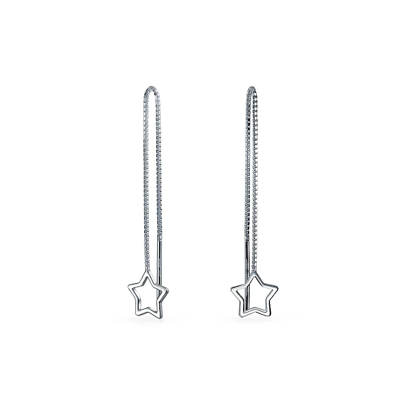 Bling Jewelry Celestial Open Star Linear Long Chain Threader Earrings .925 Sterling Silver U Stabilizer Hook