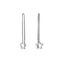 Bling Jewelry Celestial Open Star Linear Long Chain Threader Earrings .925 Sterling Silver U Stabilizer Hook