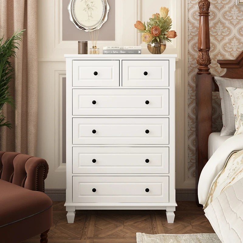 Modern White 6-Drawers Wood Chest of Drawer Dresser,bedroom nightstand, wooden end table