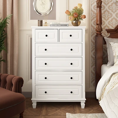 Modern White 6-Drawers Wood Chest of Drawer Dresser，bedroom nightstand, wooden end table