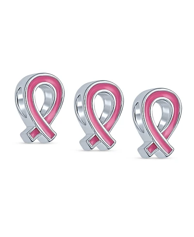Bling Jewelry Set Of 3 Pink Ribbon Breast Cancer Survivor Charm Bead - Sterling Silver Jewelry