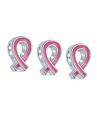 Bling Jewelry Set Of 3 Pink Ribbon Breast Cancer Survivor Charm Bead - Sterling Silver Jewelry