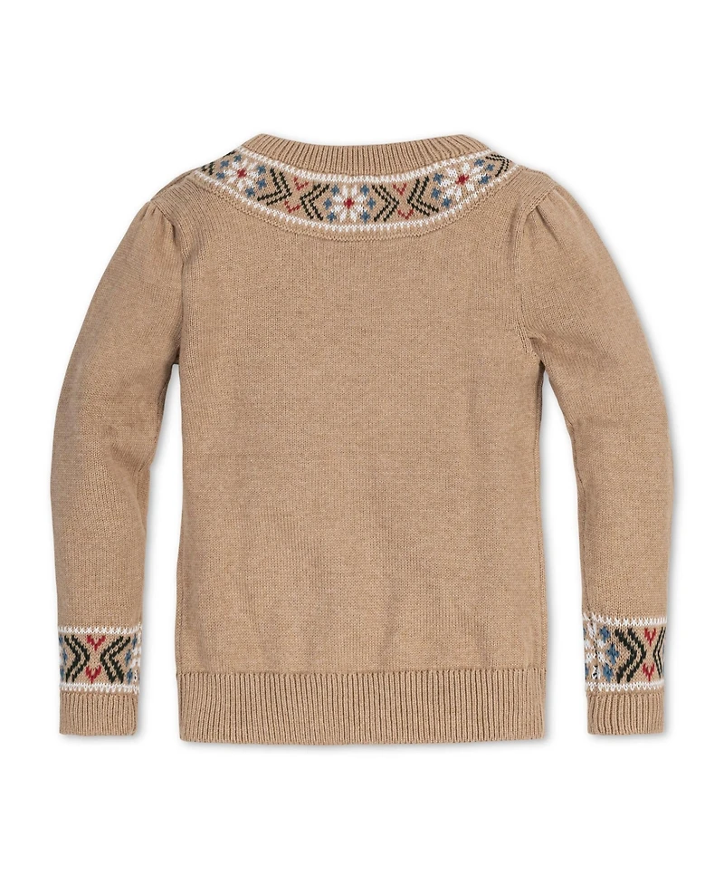 Hope & Henry Baby Girls Long Sleeve Intarsia Trim Crew Neck Sweater