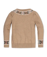Hope & Henry Baby Girls Long Sleeve Intarsia Trim Crew Neck Sweater