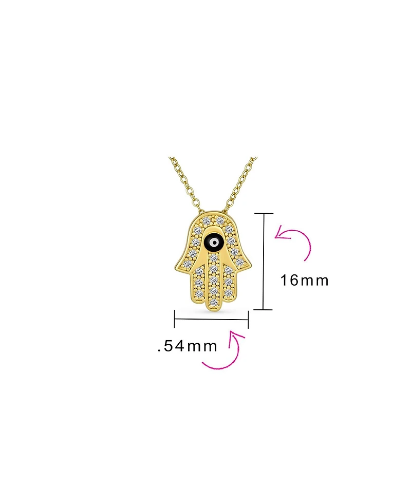 Bling Jewelry Turkish Amulet Talisman Delicate Dainty Evil Eye Hamsa Hand Of Fatima Of God Pendant Necklace Cubic Zirconia Cz 14K Yellow Gold Plated .