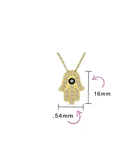 Bling Jewelry Turkish Amulet Talisman Delicate Dainty Evil Eye Hamsa Hand Of Fatima Of God Pendant Necklace Cubic Zirconia Cz 14K Yellow Gold Plated .