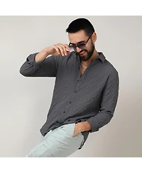 Men's Charcoal Grey Embossed Geometric Shirt