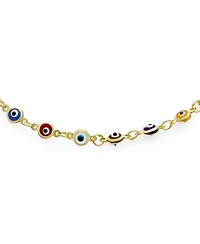 Bling Jewelry Protection Amulet Turkish Multi Color Charm Slender Evil Eyes Anklet Link Ankle Bracelet 14K Yellow Gold Plated .925 Sterling Silver 9 I