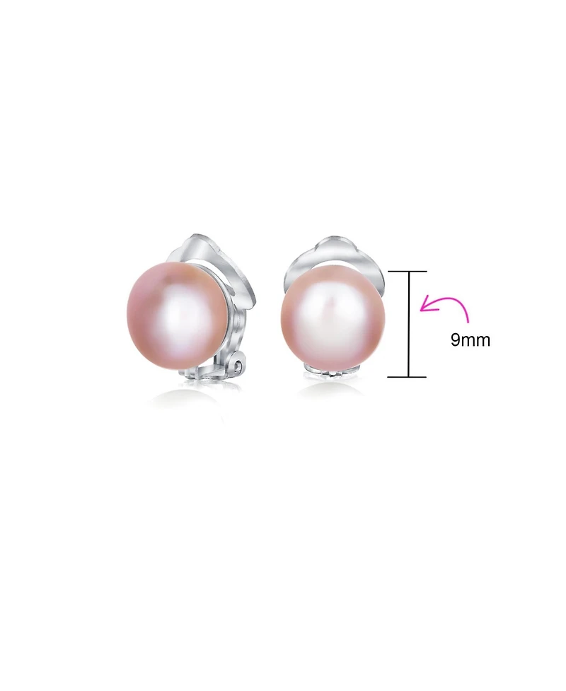 Bling Jewelry Button Style Freshwater Cultured Pearl Clip On Ball Stud Earrings Sterling Silver Non Pierced Ears