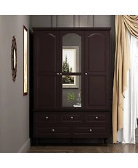 Famapy Brown Paint Big Wardrobe Armoires With Mirror,Drawers,Shelves
